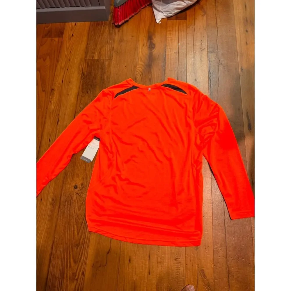 Men’s Orange Quick-Dry Long-Sleeve Running Shirt Size Large